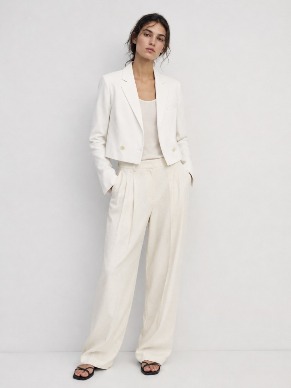 ZARA BOXY CROPPED LINEN BLEND BLAZER